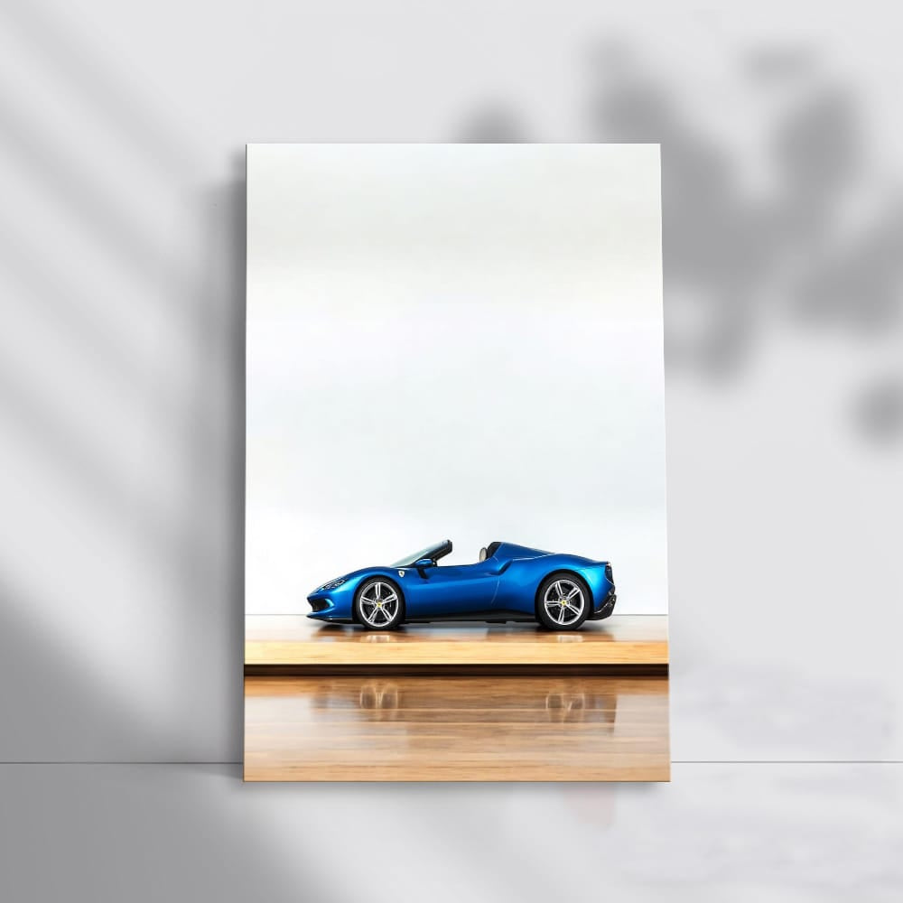 Ferrari 296 GTS Blue on Wooden Parquet - Sporty Elegance