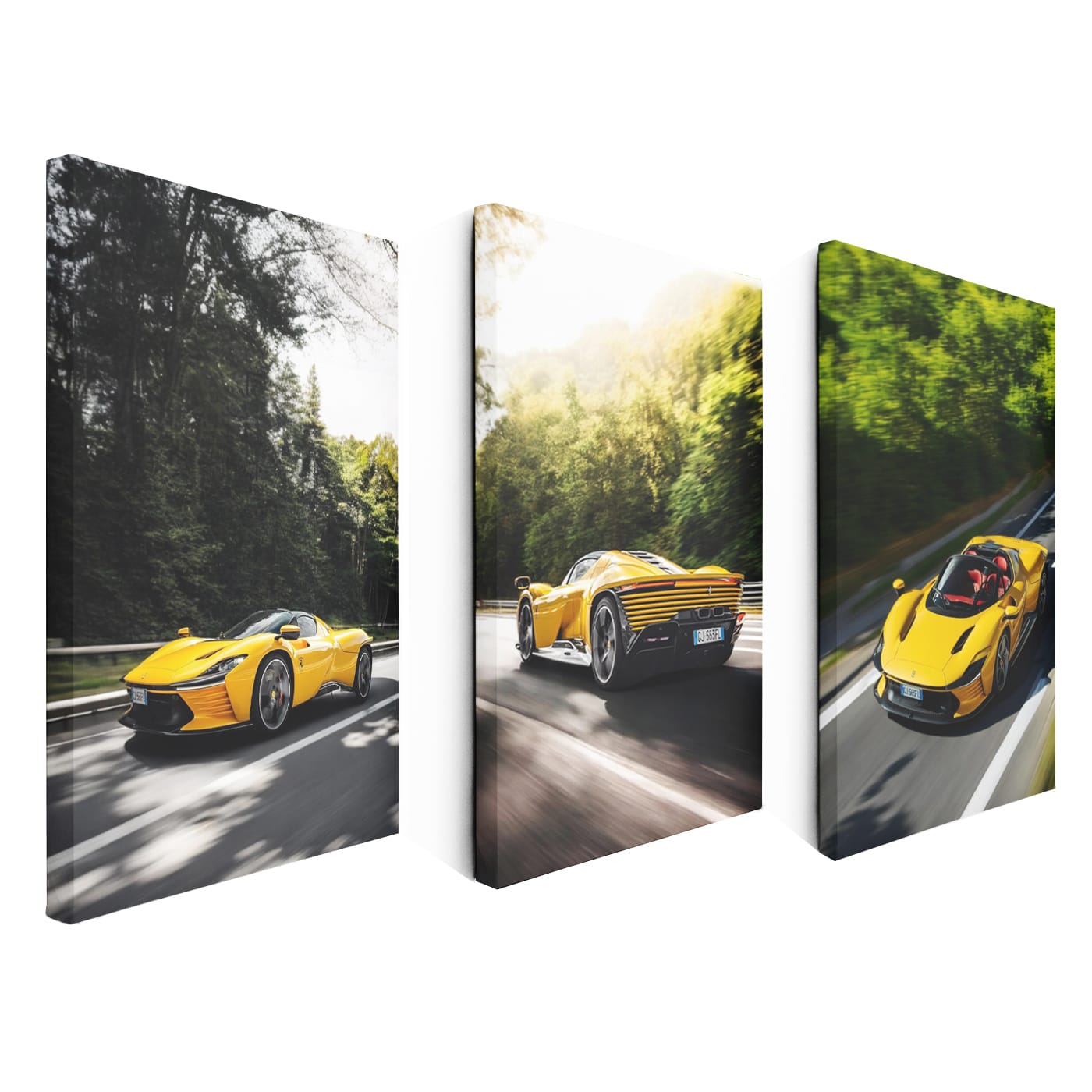 Ferrari Daytona SP3 Yellow On The Road Set of 3