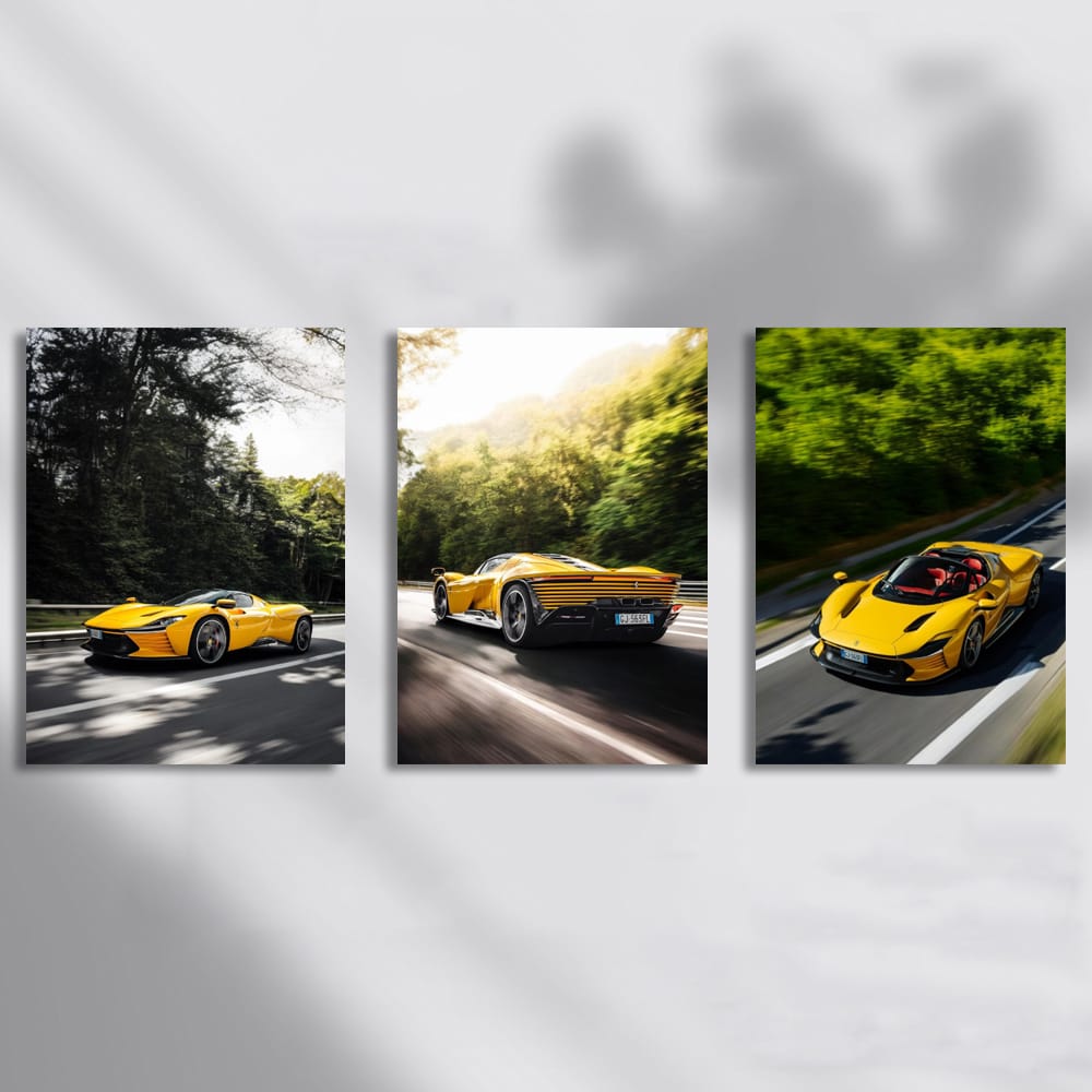 Ferrari Daytona SP3 Yellow On The Road Set of 3