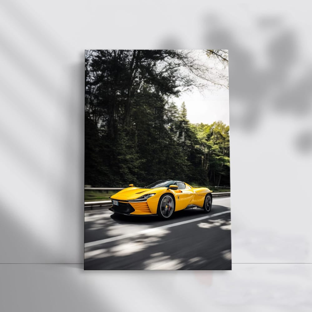 Ferrari Daytona SP3 in Yellow Racing on Road - Icon of Speed