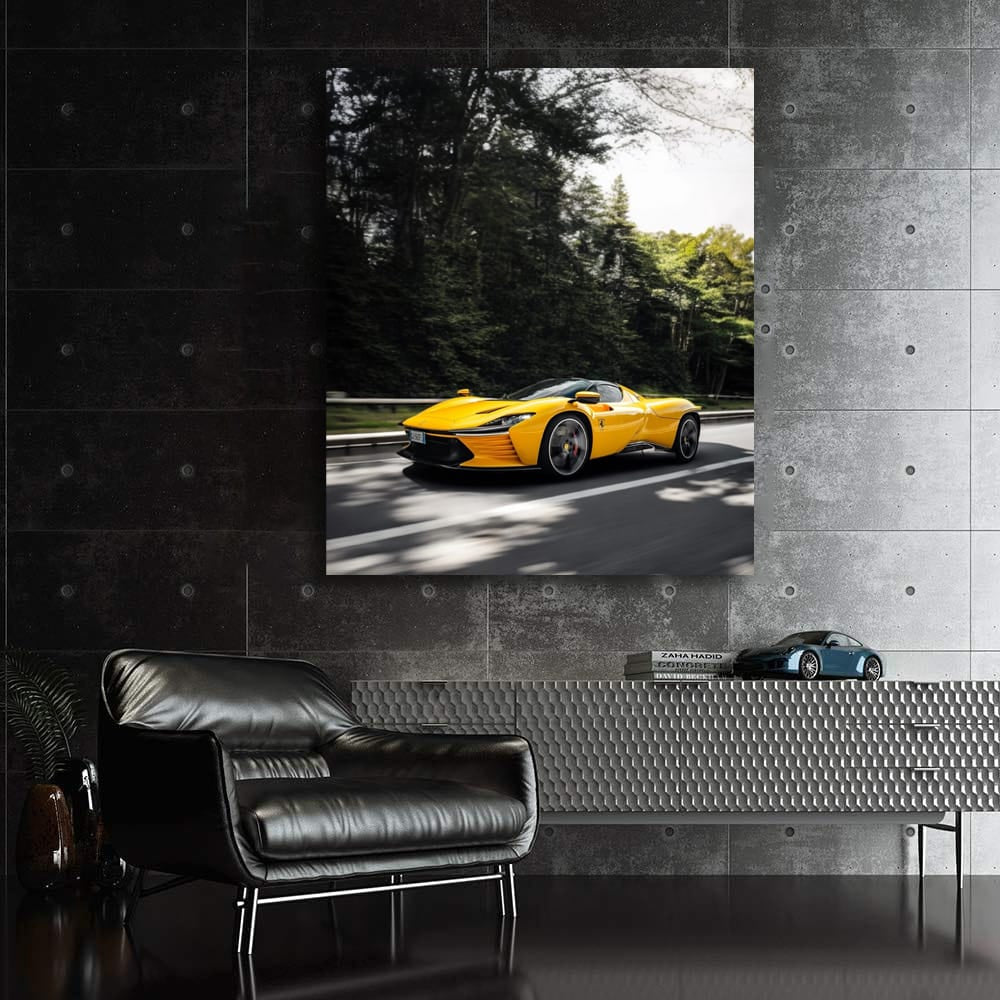 Ferrari Daytona SP3 in Yellow Racing on Road - Icon of Speed