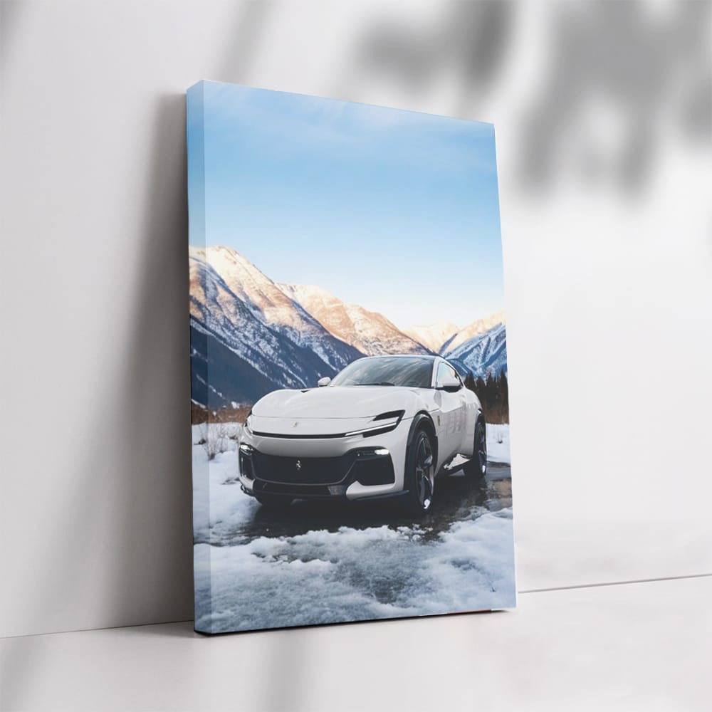 Ferrari Purosangue Amidst Snowy Peaks - Elegance in Motion
