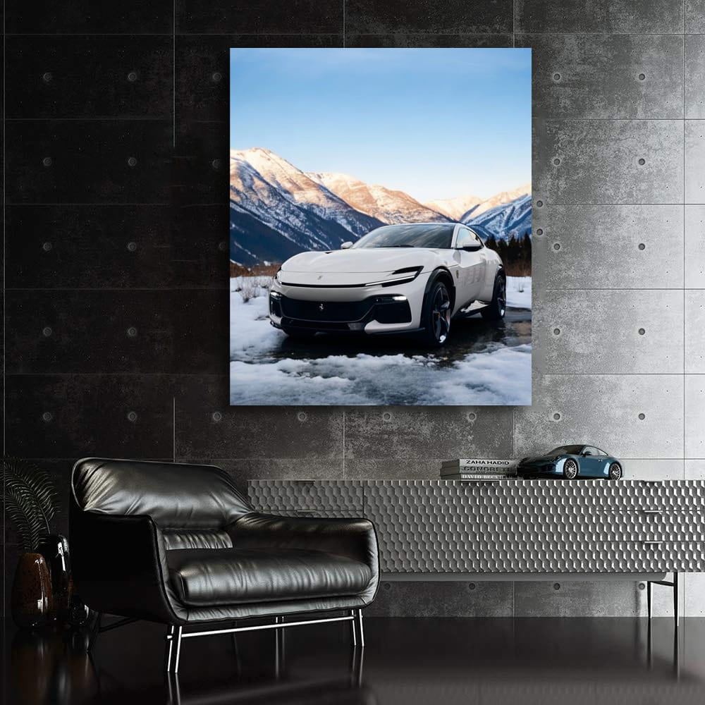 Ferrari Purosangue Amidst Snowy Peaks - Elegance in Motion