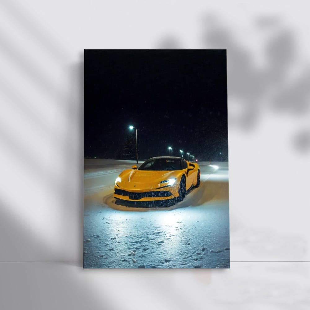 Ferrari in Snowy Night - Elegance Meets Power