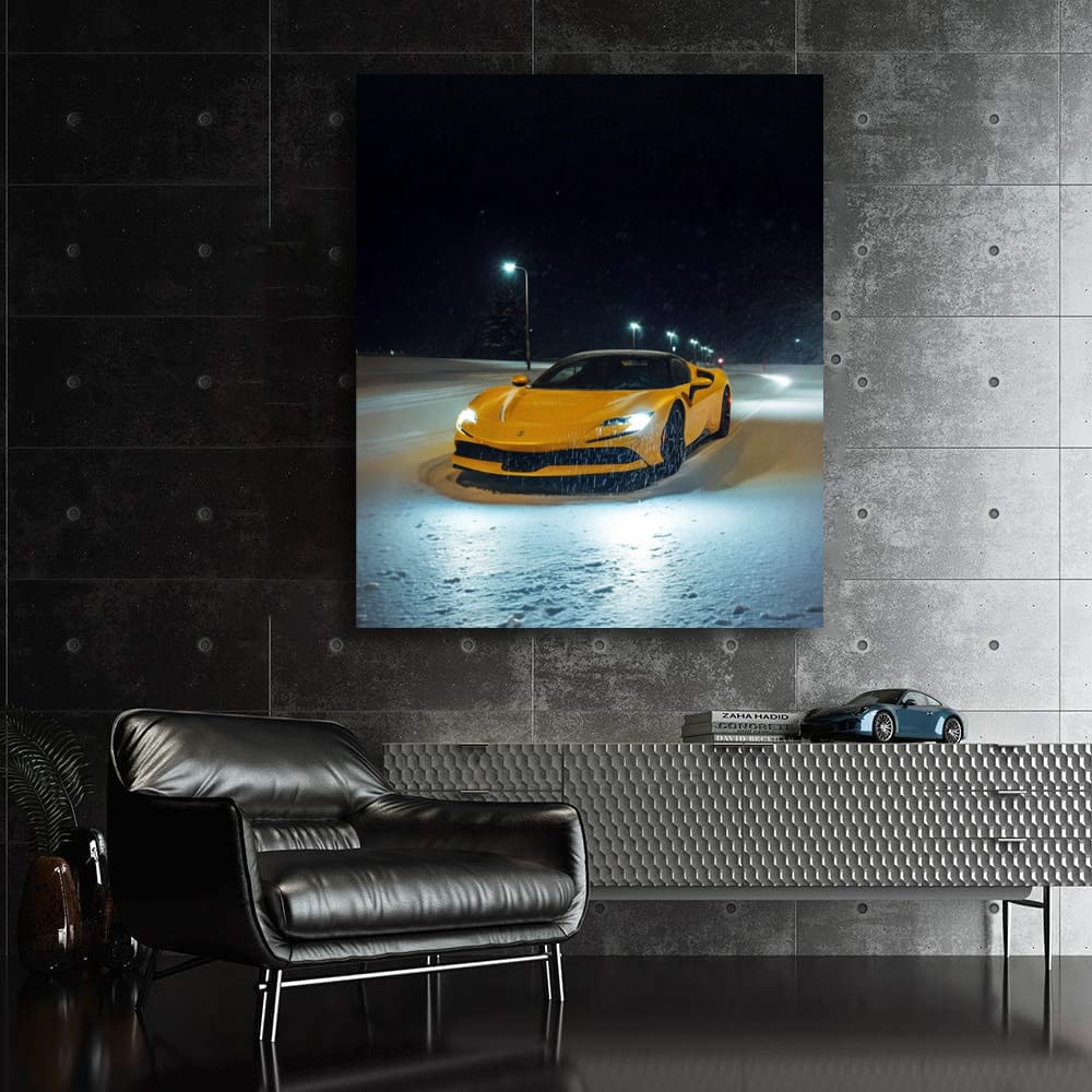 Ferrari in Snowy Night - Elegance Meets Power