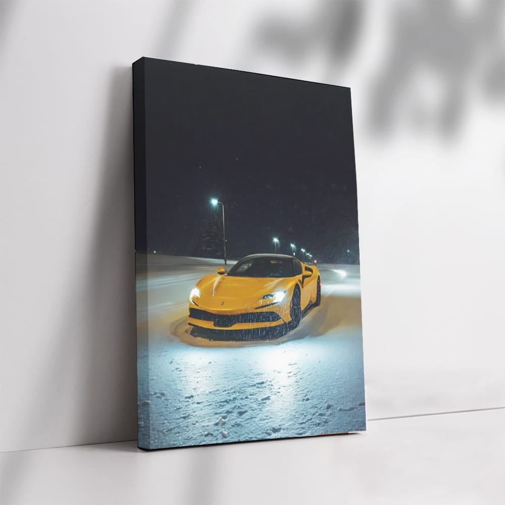 Ferrari in Snowy Night - Elegance Meets Power