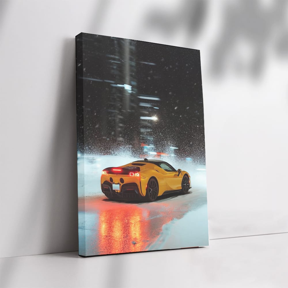 Ferrari in Night Snow - Icon of Speed and Elegance