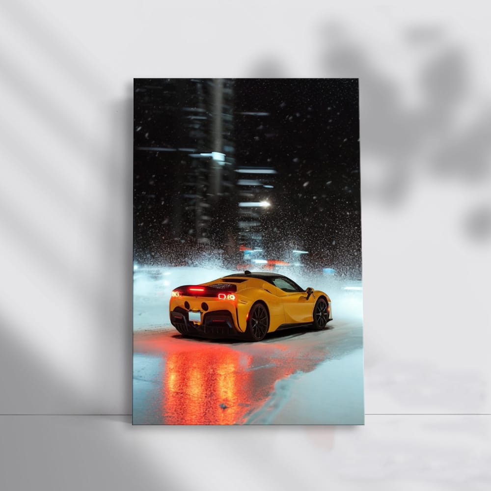 Ferrari in Night Snow - Icon of Speed and Elegance