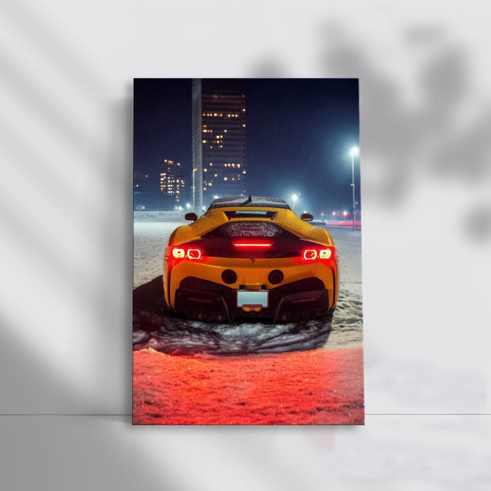 Nighttime Ferrari in Snow - Speed Meets Elegance