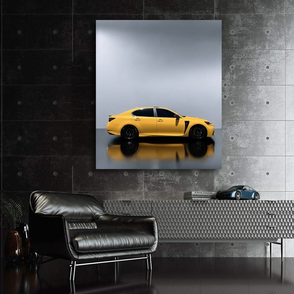 Bright Yellow Lexus GS F in Parking Lot - Bold Performance Icon