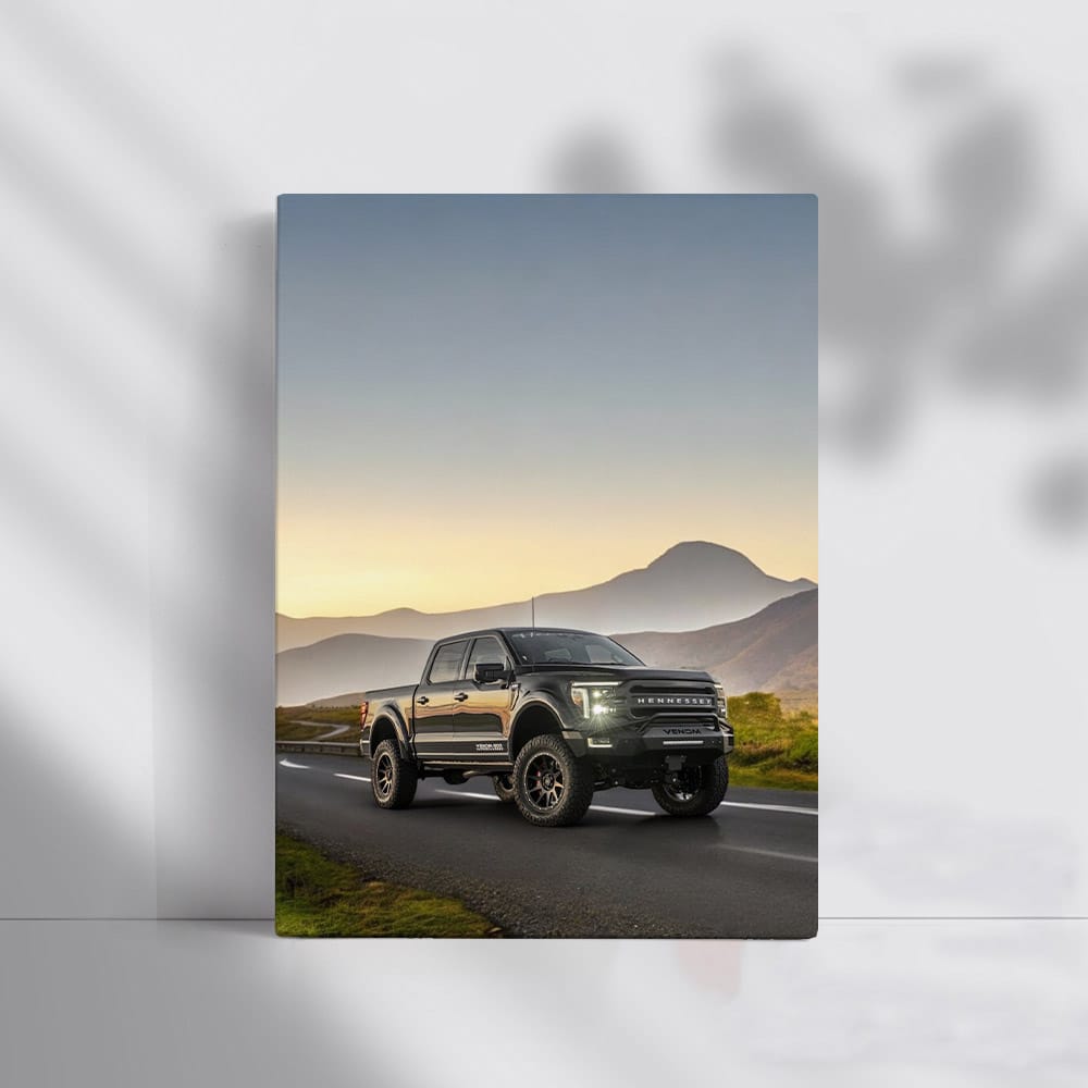 Ford F-Series on Scenic Country Road, Mountains Behind - Rugged Power