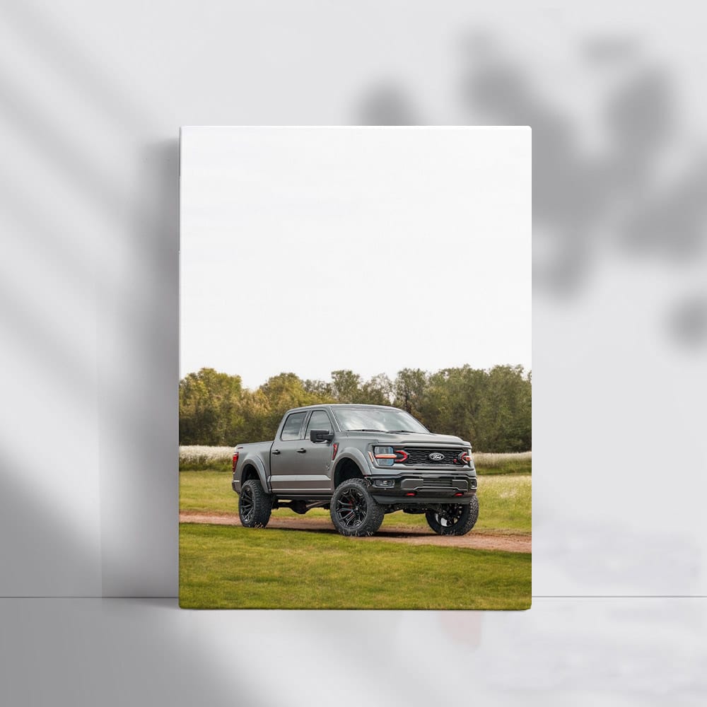Ford F-Series on Grass Trail, White Field Backdrop - Rugged Strength