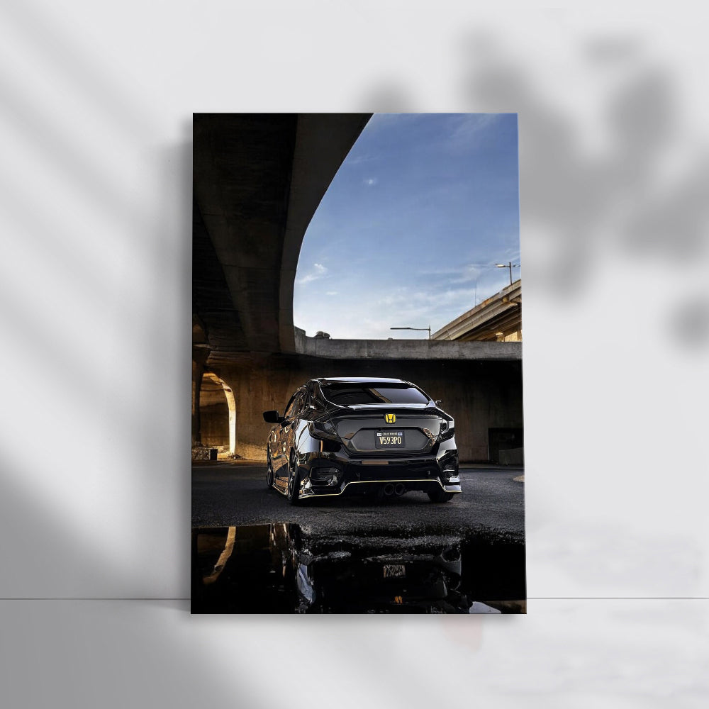 Black Honda Civic on Bridge - Sleek and Stylish Ride