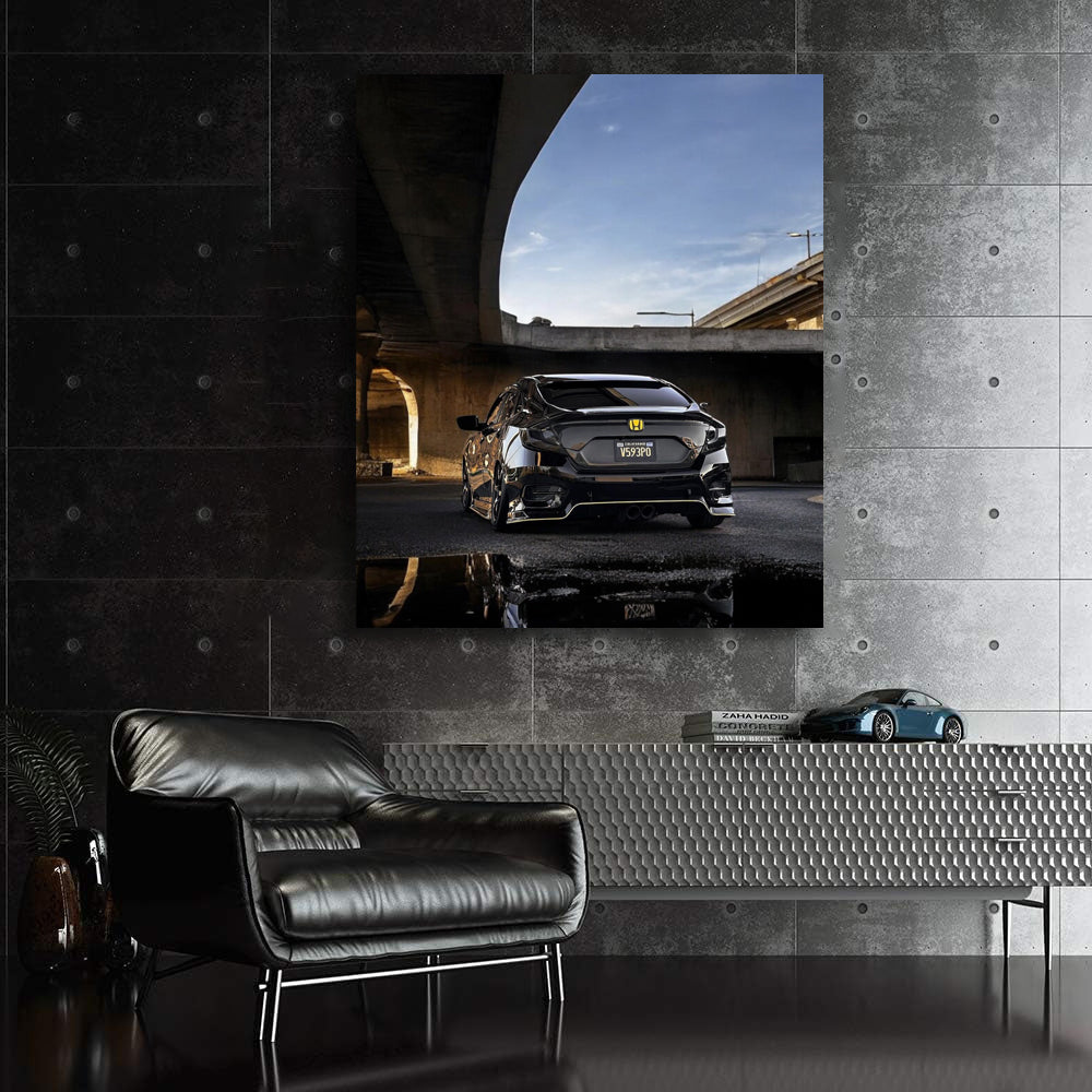 Black Honda Civic on Bridge - Sleek and Stylish Ride
