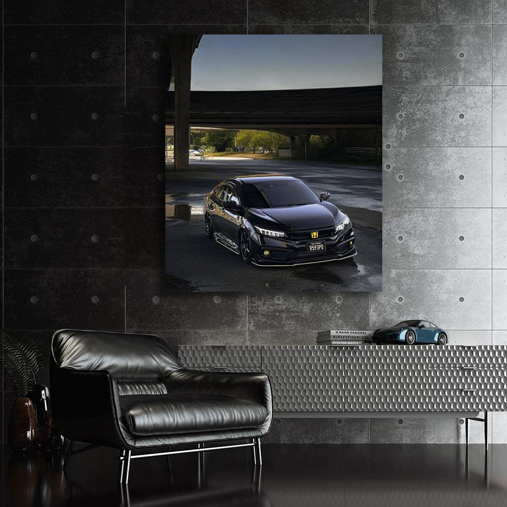 Black Honda Civic on Bridge - Dynamic and Sleek