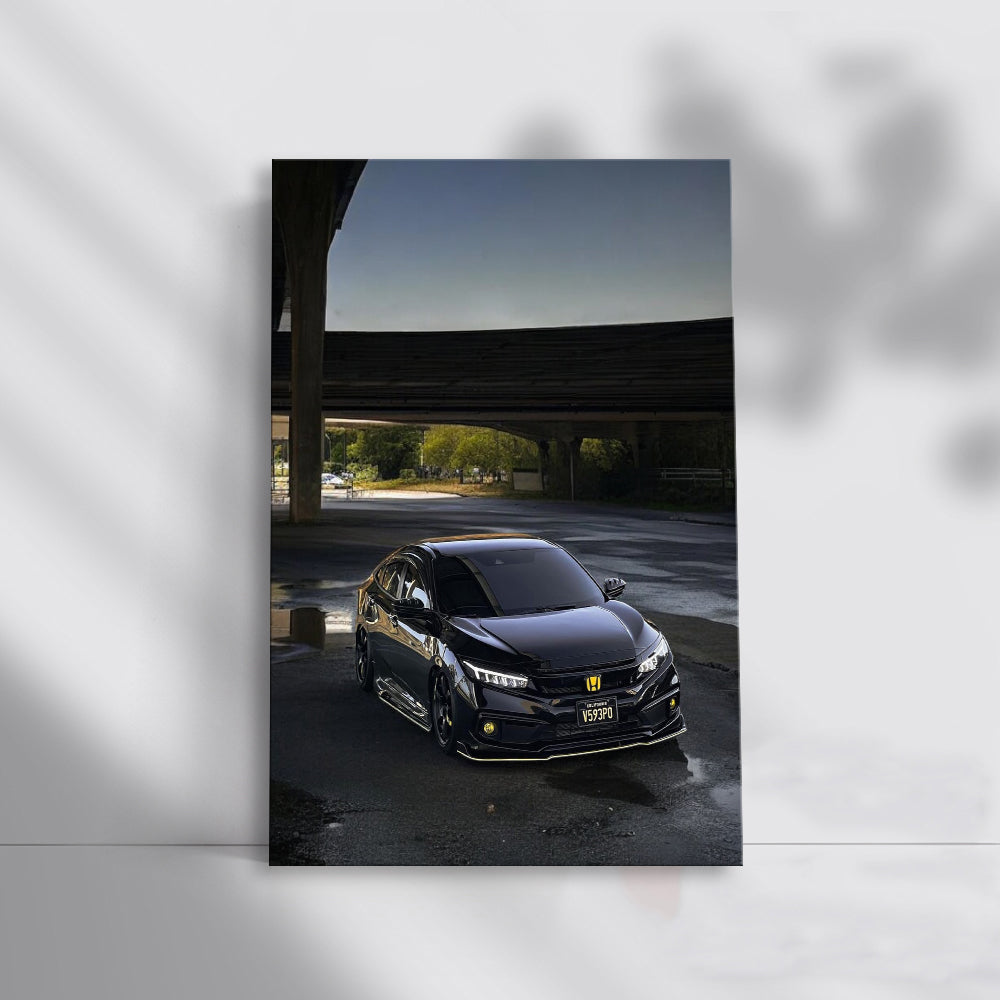Black Honda Civic on Bridge - Dynamic and Sleek
