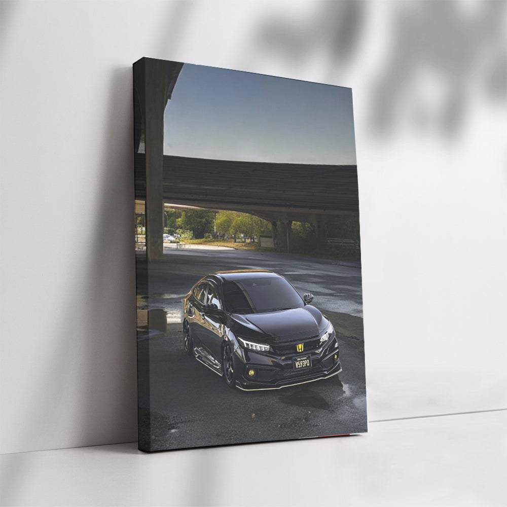 Black Honda Civic on Bridge - Dynamic and Sleek