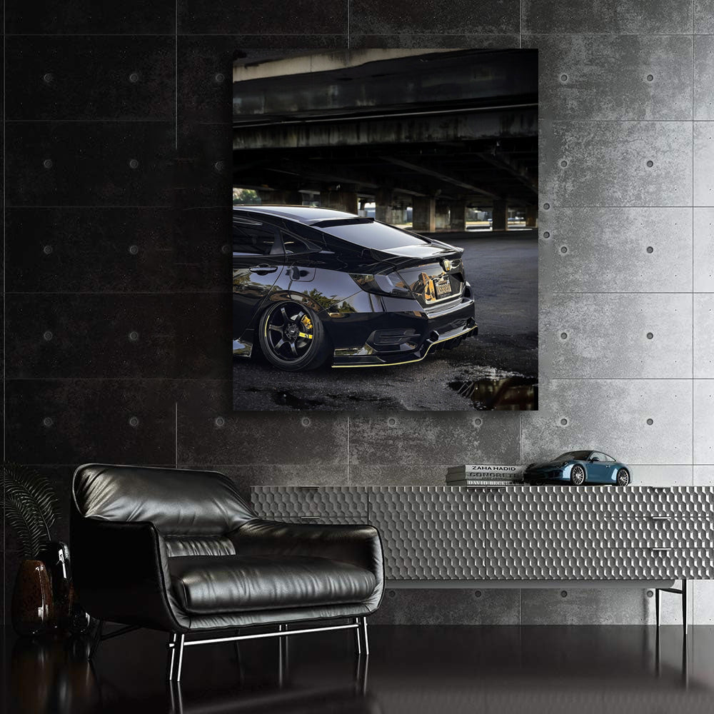 Sleek Black Honda Civic at Bridge - Sporty Elegance