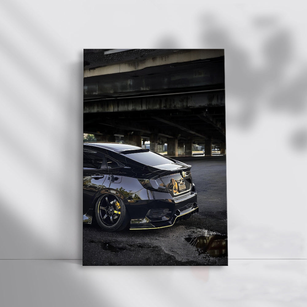 Sleek Black Honda Civic at Bridge - Sporty Elegance