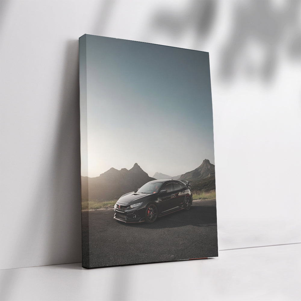 Black Honda Civic in Mountainous Terrain - Sleek Adventure
