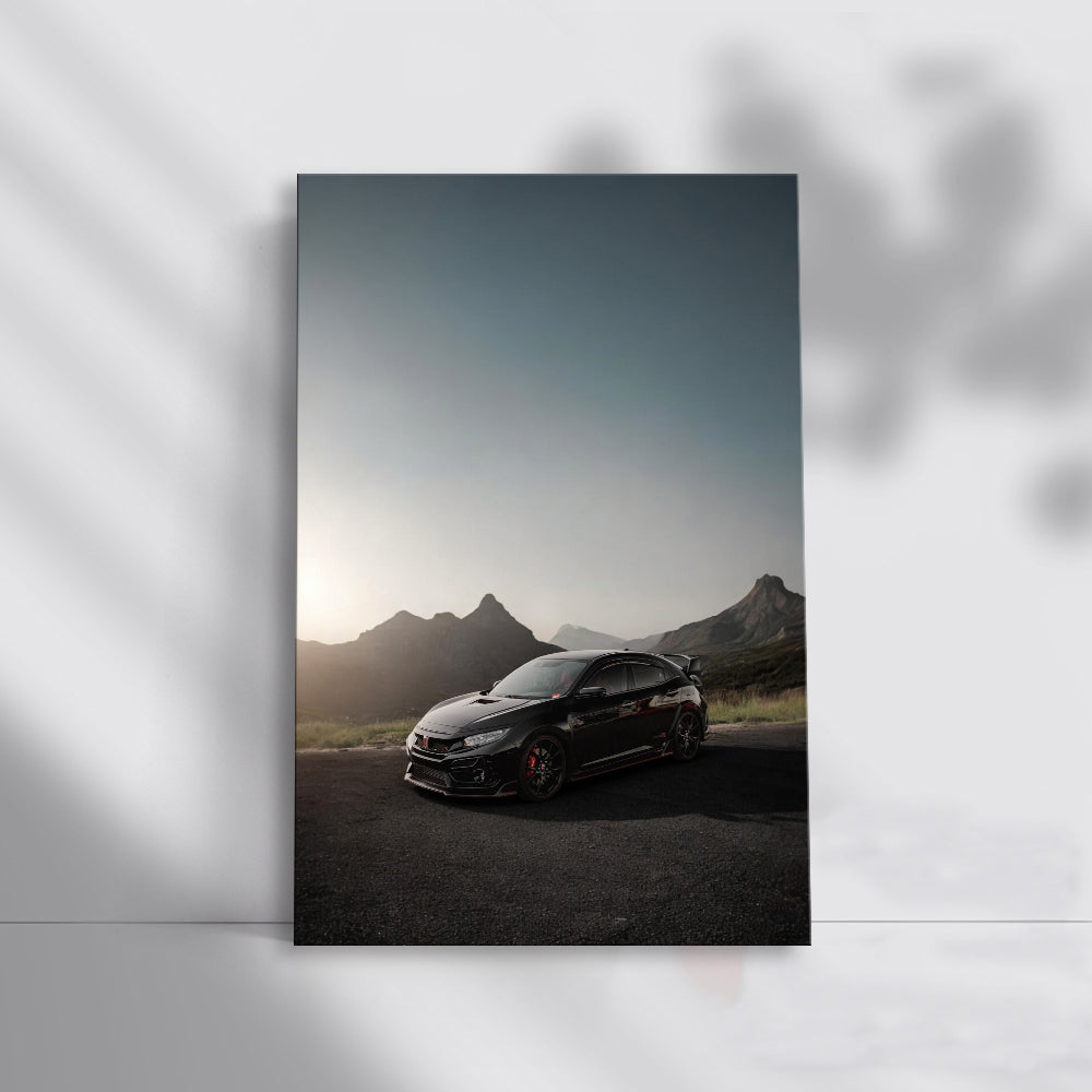 Black Honda Civic in Mountainous Terrain - Sleek Adventure