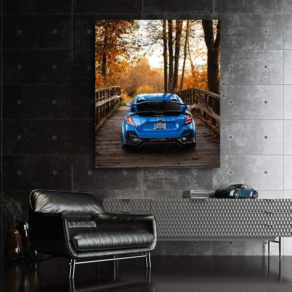 Blue Honda Civic in Autumn Park - Reliable and Stylish