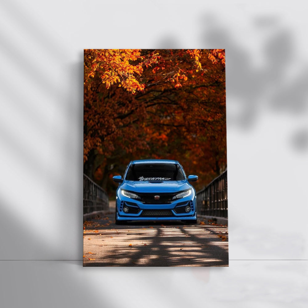 Blue Honda Civic in Autumn Park - Sleek and Stylish Ride