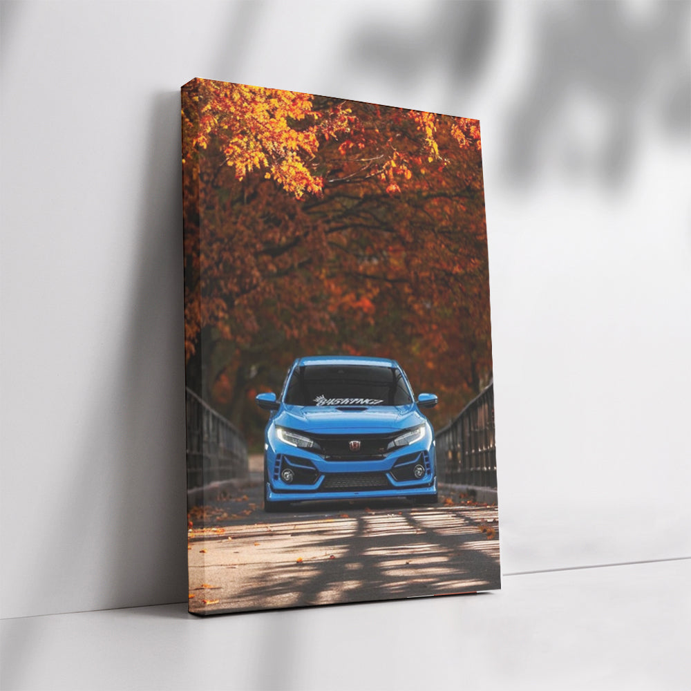 Blue Honda Civic in Autumn Park - Sleek and Stylish Ride
