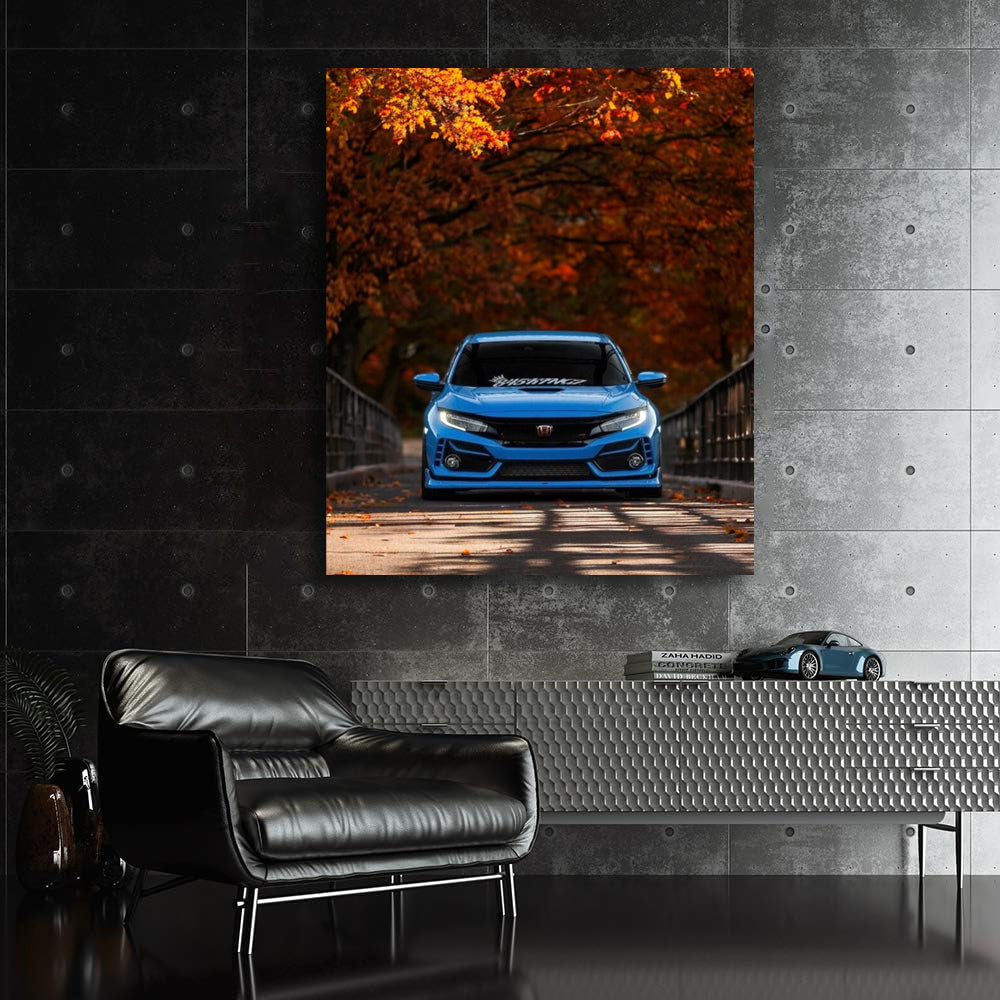 Blue Honda Civic in Autumn Park - Sleek and Stylish Ride