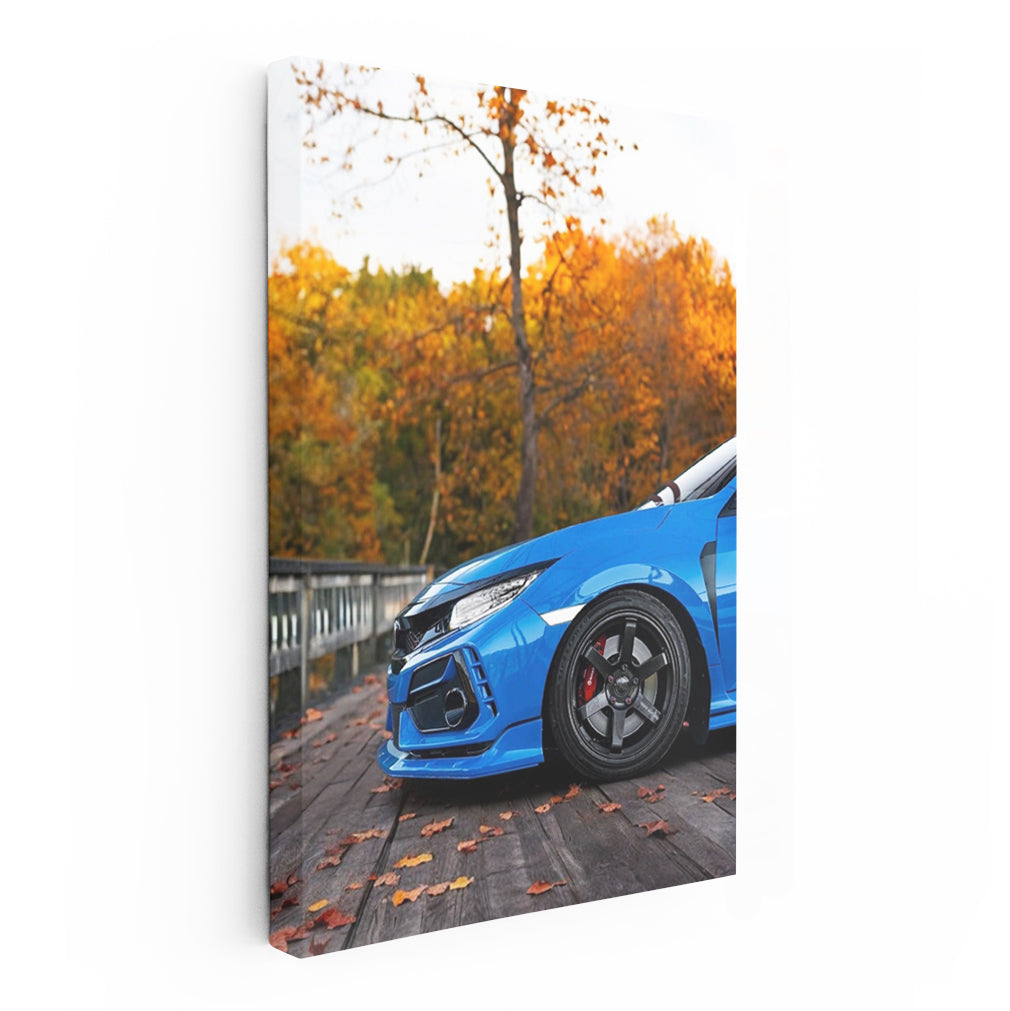 Blue Honda Civic in Autumn Park - Compact Elegance