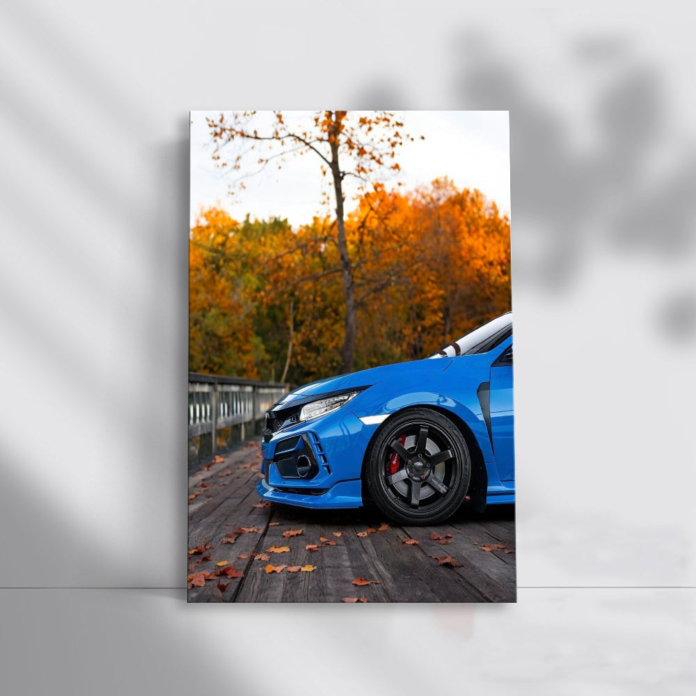 Blue Honda Civic in Autumn Park - Compact Elegance