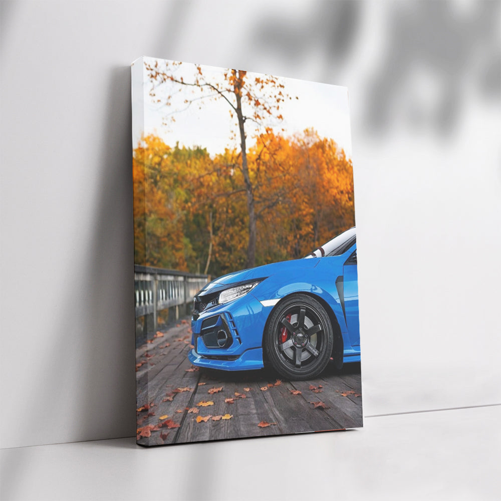 Blue Honda Civic in Autumn Park - Compact Elegance