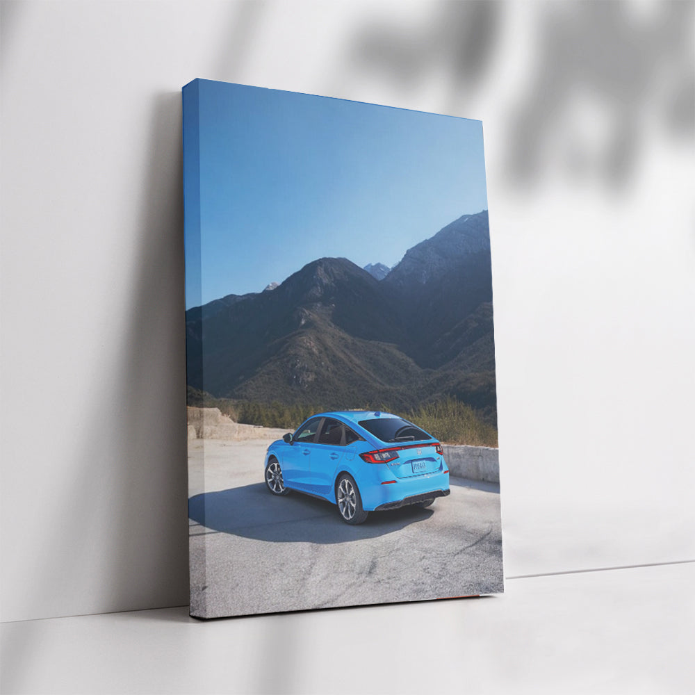 Blue Honda Civic in Scenic Mountains - Sleek and Stylish
