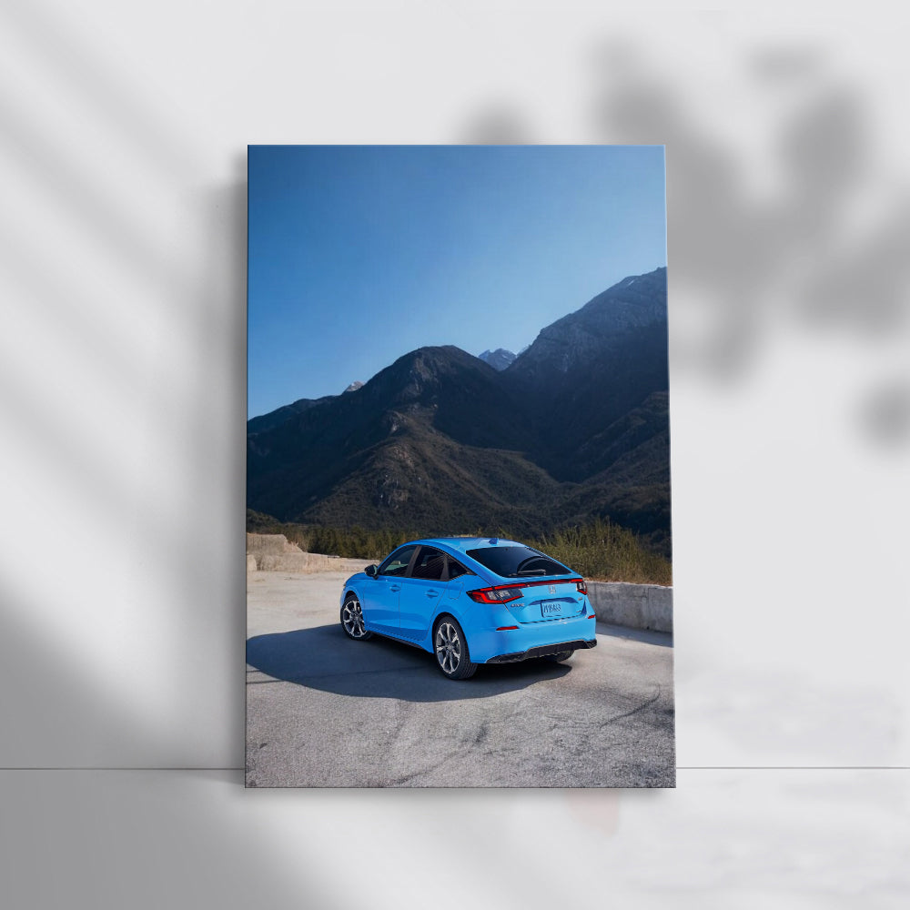 Blue Honda Civic in Scenic Mountains - Sleek and Stylish