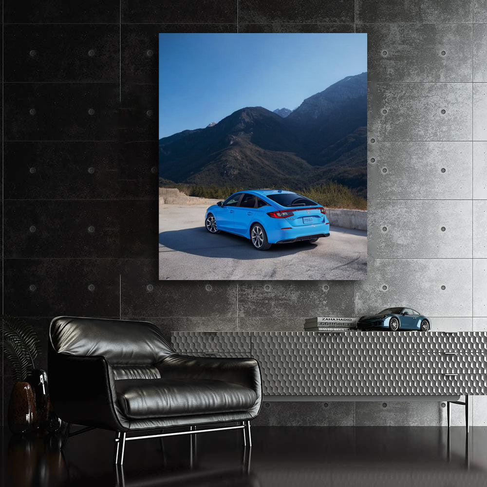 Blue Honda Civic in Scenic Mountains - Sleek and Stylish
