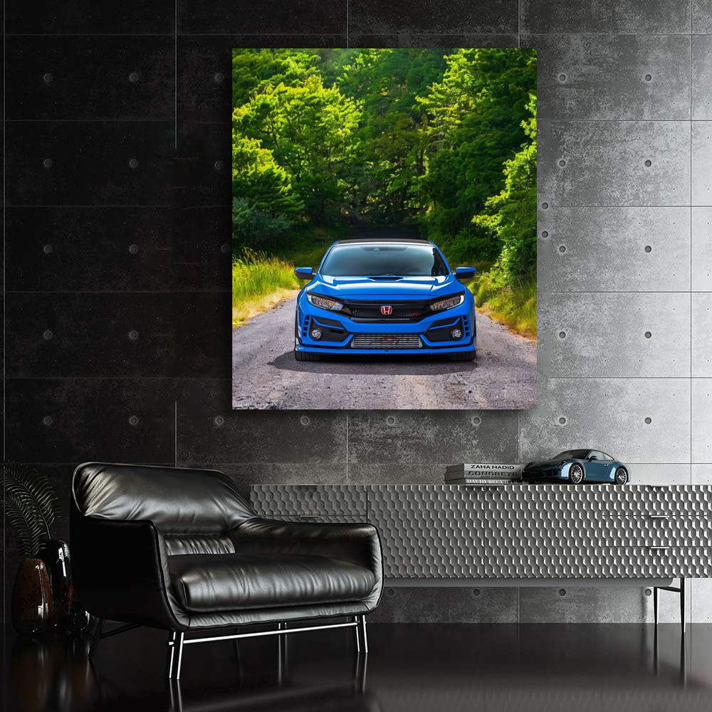 Honda Civic in Blue Amidst Nature - Blend of Style and Grace