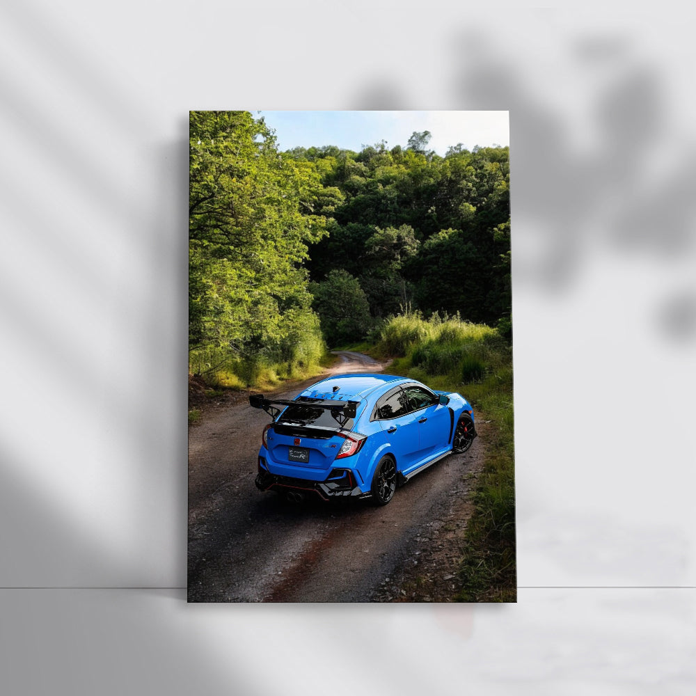 Blue Honda Civic in Forest - Stylish and Sophisticated