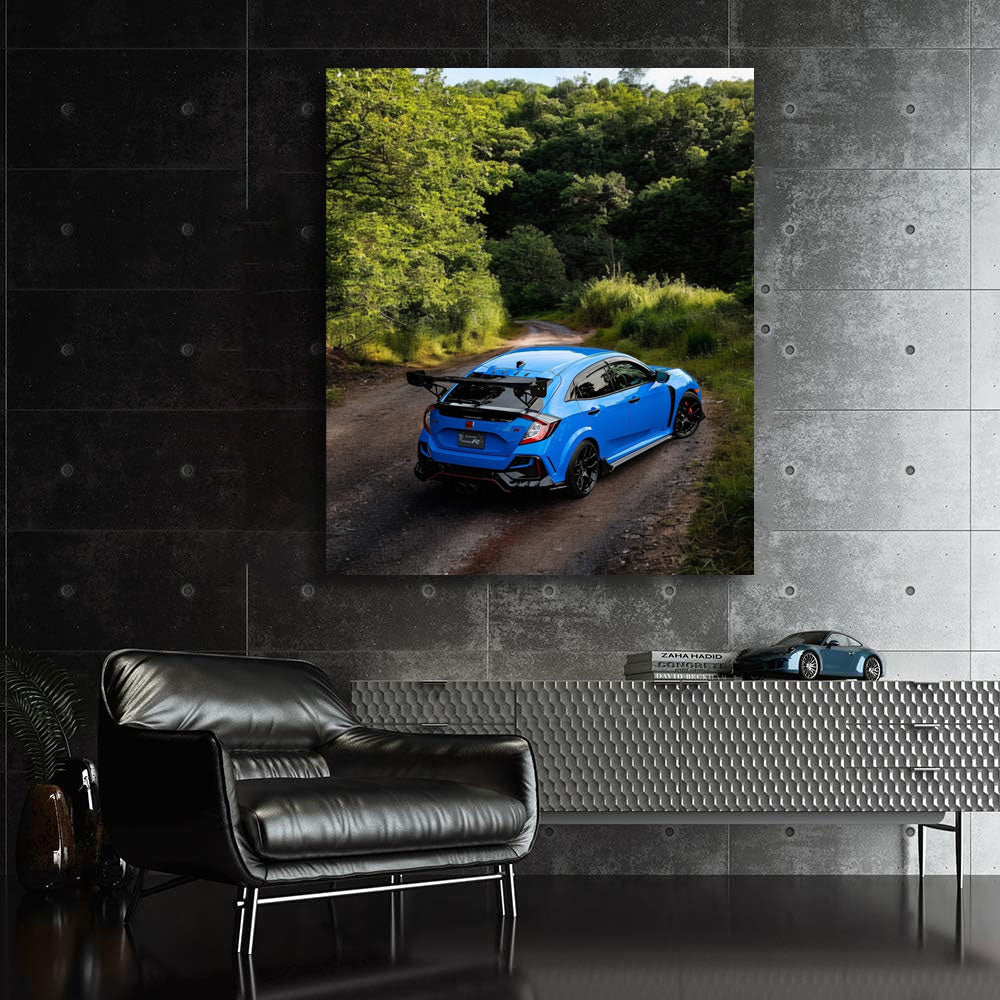 Blue Honda Civic in Forest - Stylish and Sophisticated