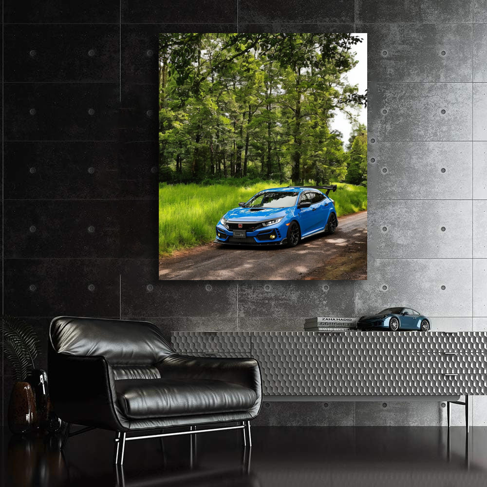 Blue Honda Civic in Forest - Reliable and Stylish Ride