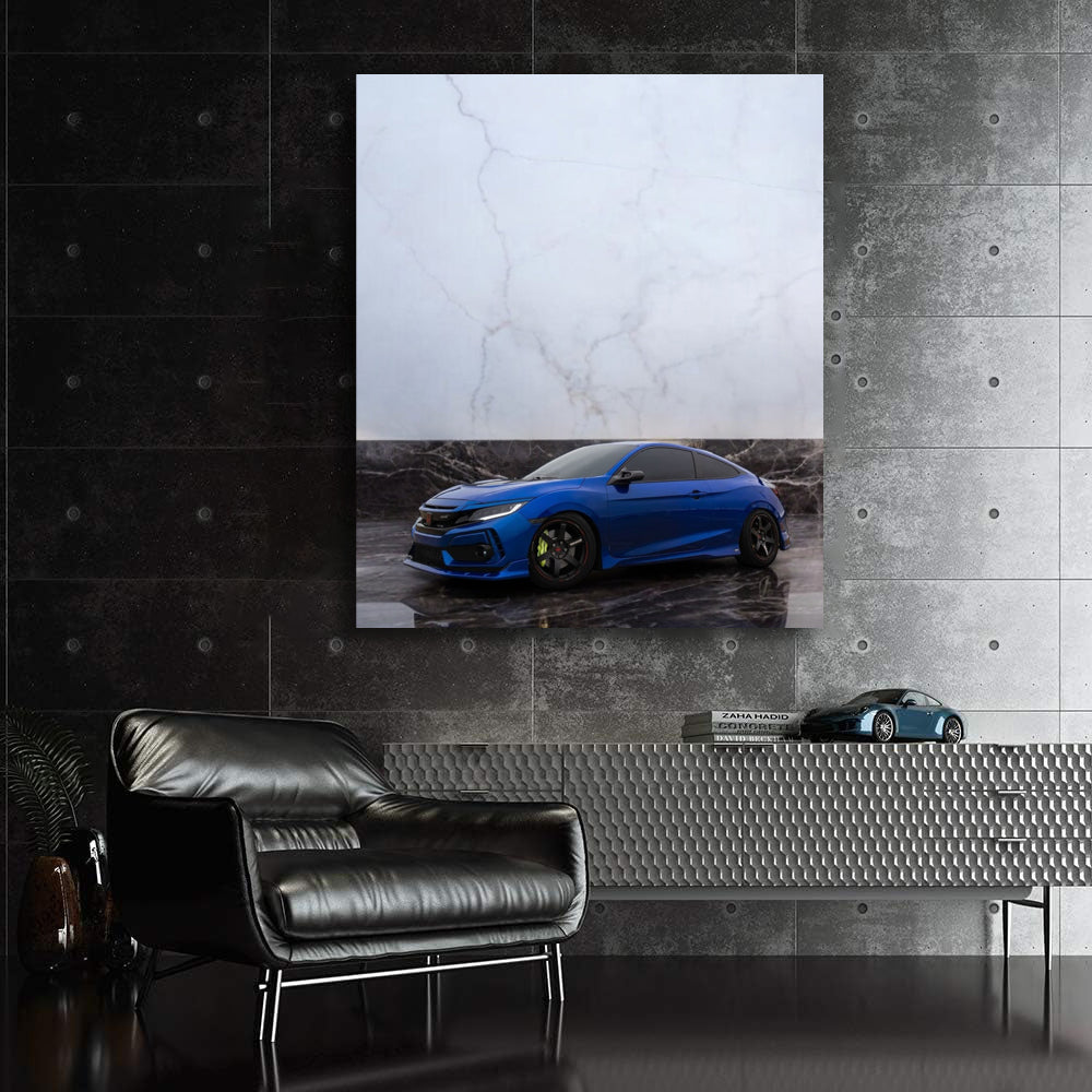 Blue Honda Civic on Marble - Dynamic and Stylish Ride