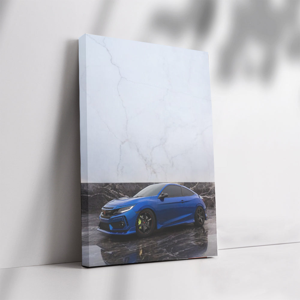 Blue Honda Civic on Marble - Dynamic and Stylish Ride