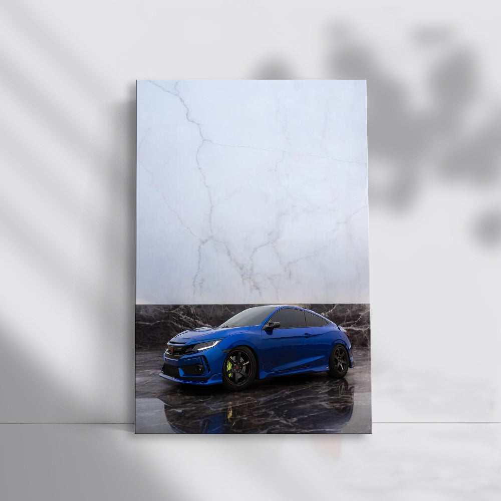 Blue Honda Civic on Marble - Dynamic and Stylish Ride