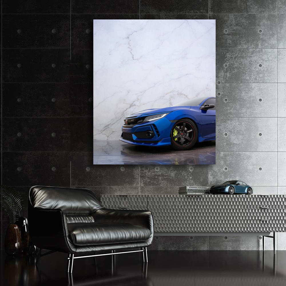 Blue Honda Civic on Marble - Stylish and Sleek Design