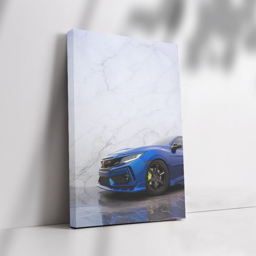 Blue Honda Civic on Marble - Stylish and Sleek Design