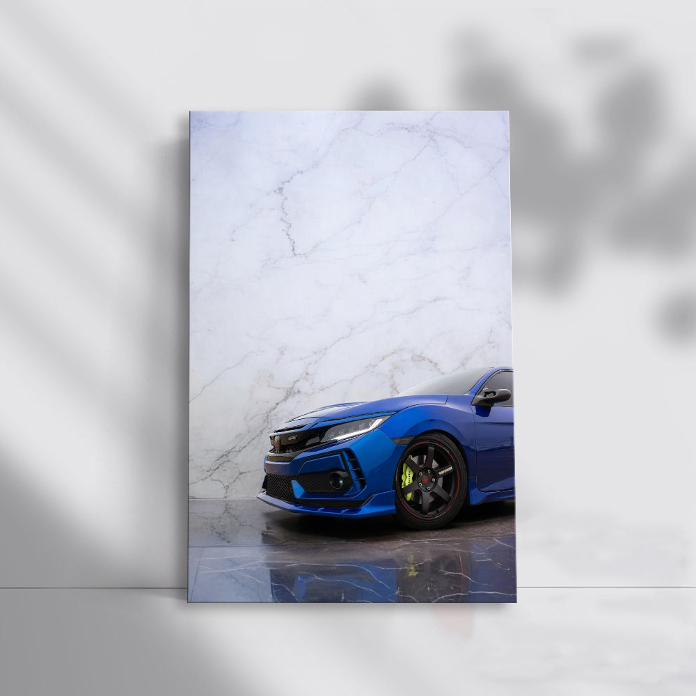 Blue Honda Civic on Marble - Stylish and Sleek Design