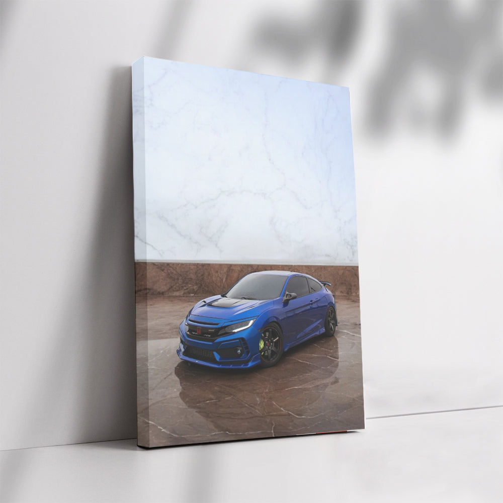 Blue Honda Civic Against Marble - Sleek Style and Elegance