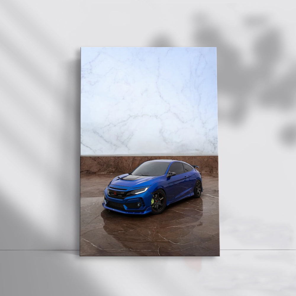 Blue Honda Civic Against Marble - Sleek Style and Elegance