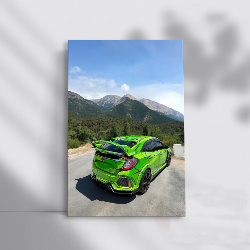 Green Honda Civic in Mountain Scenery - Stylish and Reliable