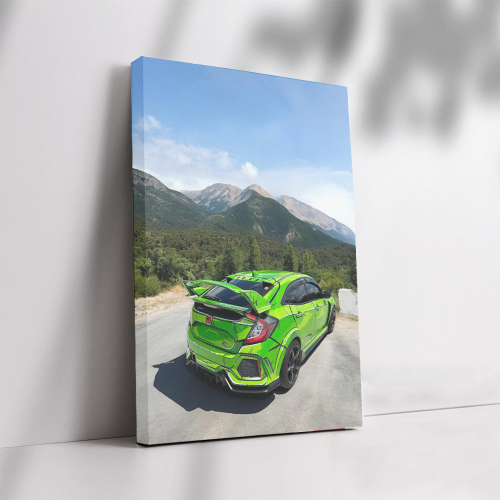 Green Honda Civic in Mountain Scenery - Stylish and Reliable