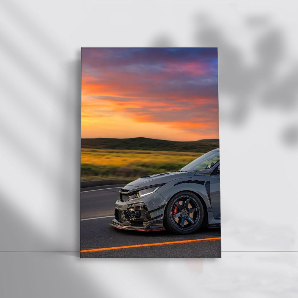 Grey Honda Civic at Sunset - Elegant Performance